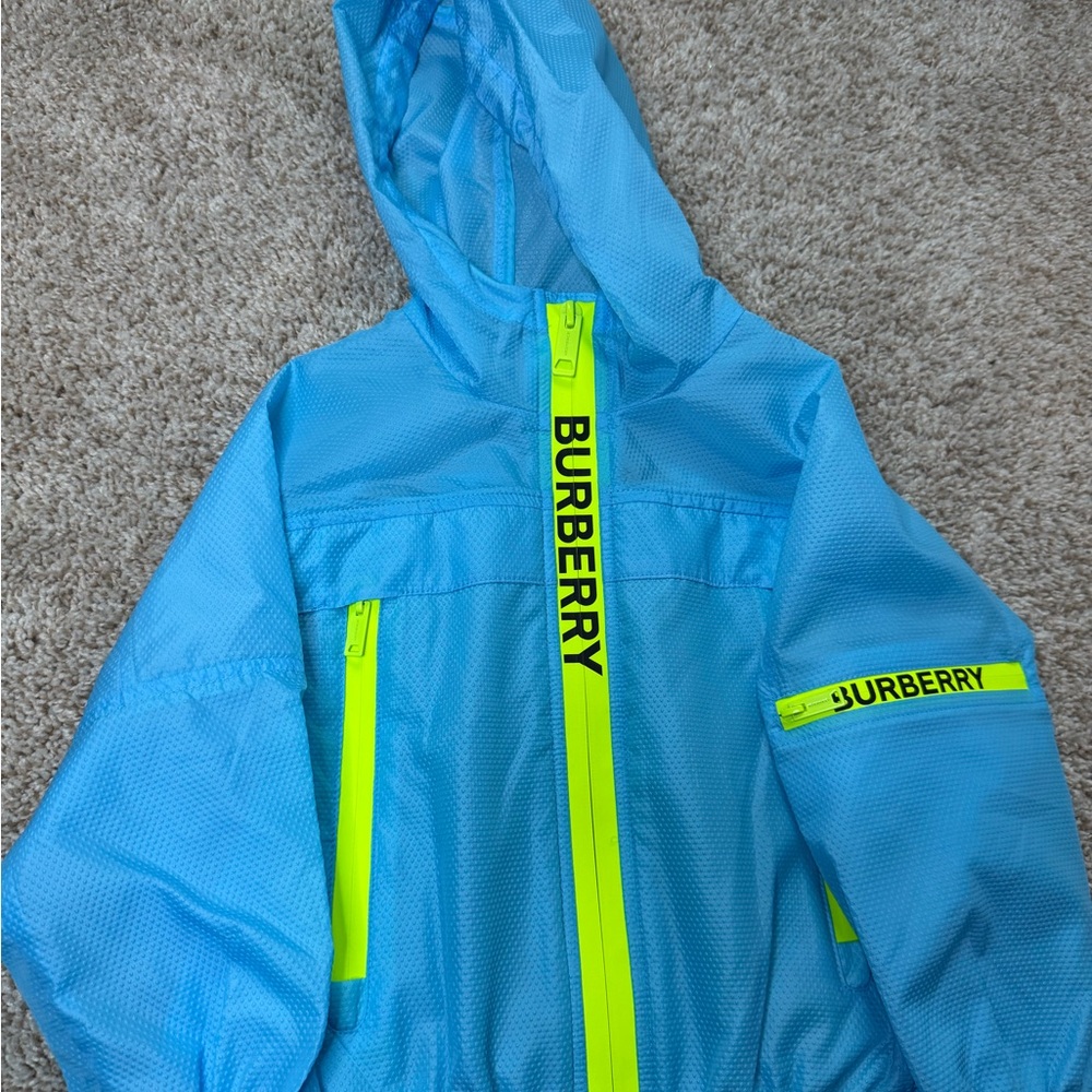 Authentic New Burberry Light Blue Jacket with Neon Yellow Detail